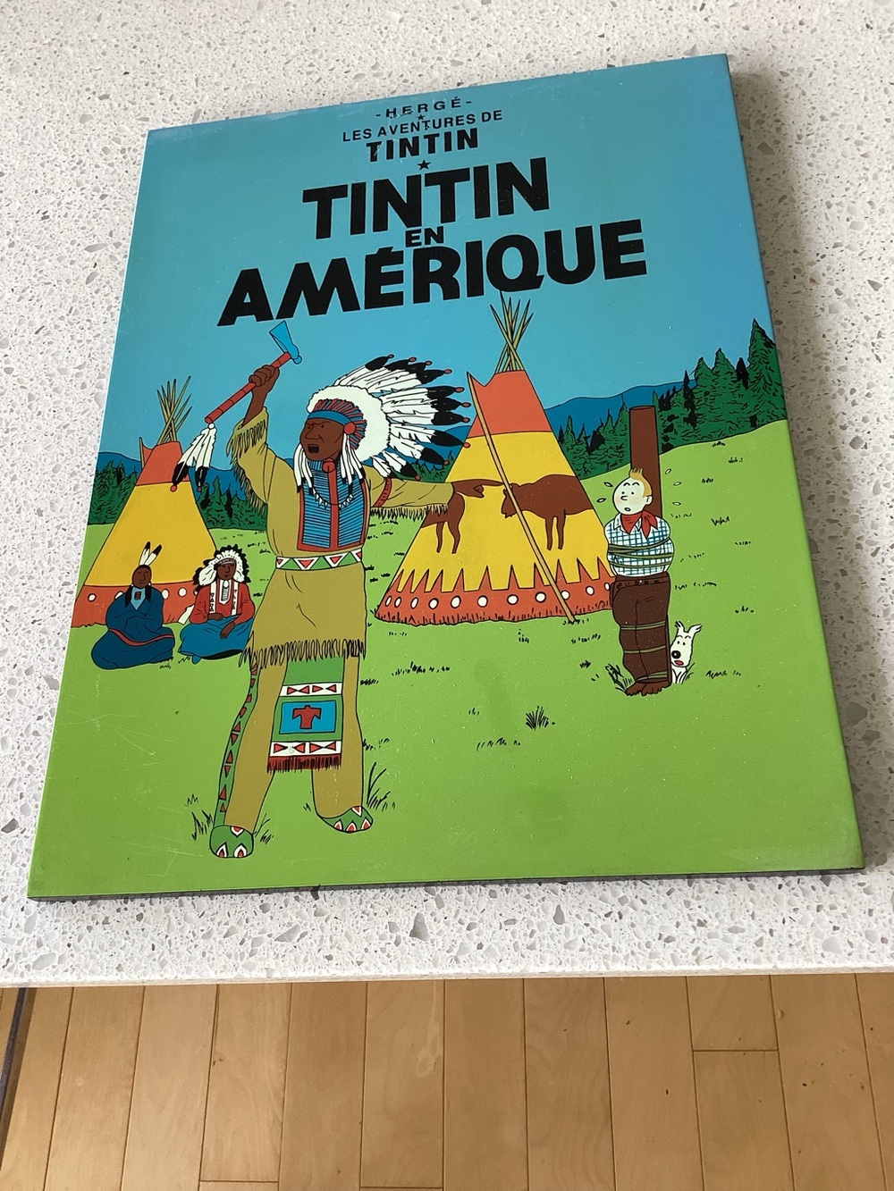 Tintin en Amérique Graphic Lacqo Wall Placque.  Vintage Collectible